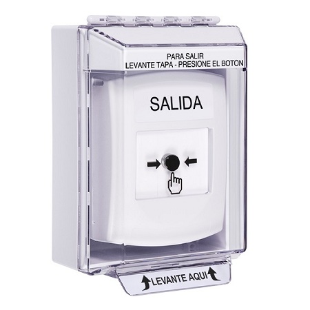 GLR381XT-ES STI White Indoor/Outdoor Low Profile Surface Mount w/ Sound Key-to-Reset Push Button with EXIT Label Spanish