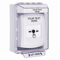 GLR381ZA-EN STI White Indoor/Outdoor Low Profile Surface Mount w/ Sound Key-to-Reset Push Button with Non-Returnable Custom Text Label English