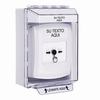 GLR381ZA-ES STI White Indoor/Outdoor Low Profile Surface Mount w/ Sound Key-to-Reset Push Button with Non-Returnable Custom Text Label Spanish