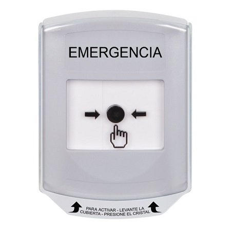 GLR3A1EM-ES STI White Indoor Only Shield w/ Sound Key-to-Reset Push Button with EMERGENCY Label Spanish