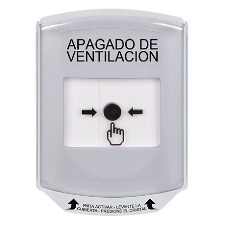 GLR3A1HV-ES STI White Indoor Only Shield w/ Sound Key-to-Reset Push Button with HVAC SHUT-DOWN Label Spanish
