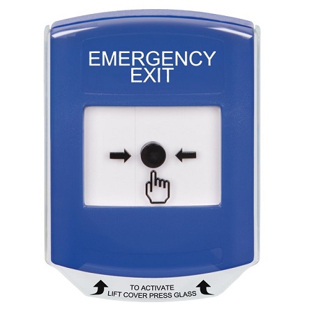 GLR421EX-EN STI Blue Indoor Only Shield Key-to-Reset Push Button with EMERGENCY EXIT Label English