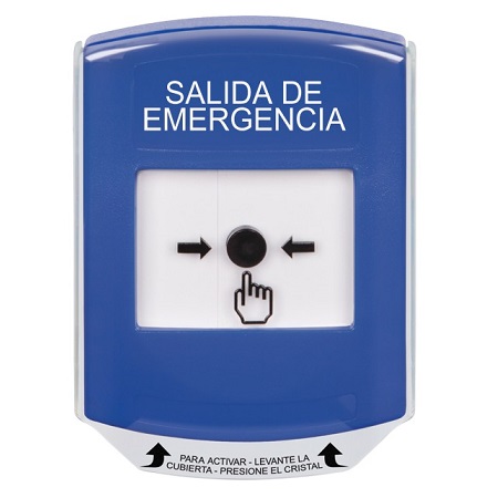GLR421EX-ES STI Blue Indoor Only Shield Key-to-Reset Push Button with EMERGENCY EXIT Label Spanish