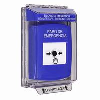 GLR431ES-ES STI Blue Indoor/Outdoor Low Profile Flush Mount Key-to-Reset Push Button with EMERGENCY STOP Label Spanish