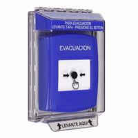 GLR431EV-ES STI Blue Indoor/Outdoor Low Profile Flush Mount Key-to-Reset Push Button with EVACUATION Label Spanish