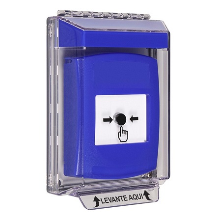 GLR431NT-ES STI Blue Indoor/Outdoor Low Profile Flush Mount Key-to-Reset Push Button with No Text Label Spanish