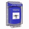 GLR431PO-EN STI Blue Indoor/Outdoor Low Profile Flush Mount Key-to-Reset Push Button with EMERGENCY POWER OFF Label English
