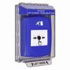 GLR431RM-EN STI Blue Indoor/Outdoor Low Profile Flush Mount Key-to-Reset Push Button with Running Man Icon English