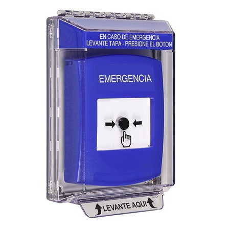 GLR441EM-ES STI Blue Indoor/Outdoor Low Profile Flush Mount w/ Sound Key-to-Reset Push Button with EMERGENCY Label Spanish