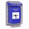 GLR441ES-EN STI Blue Indoor/Outdoor Low Profile Flush Mount w/ Sound Key-to-Reset Push Button with EMERGENCY STOP Label English