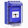 GLR471EM-EN STI Blue Indoor/Outdoor Low Profile Surface Mount Key-to-Reset Push Button with EMERGENCY Label English