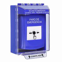 GLR471ES-ES STI Blue Indoor/Outdoor Low Profile Surface Mount Key-to-Reset Push Button with EMERGENCY STOP Label Spanish