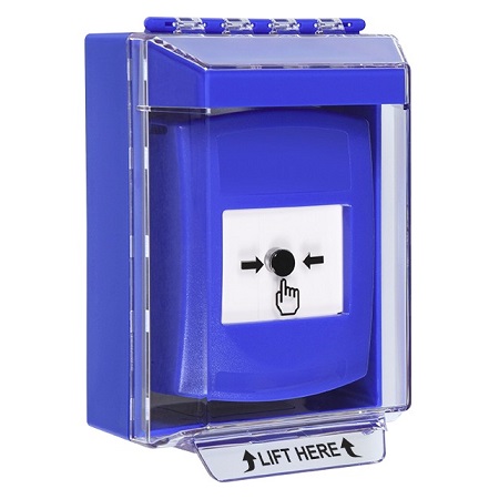 GLR471NT-EN STI Blue Indoor/Outdoor Low Profile Surface Mount Key-to-Reset Push Button with No Text Label English
