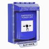 GLR471PO-EN STI Blue Indoor/Outdoor Low Profile Surface Mount Key-to-Reset Push Button with EMERGENCY POWER OFF Label English