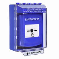 GLR481EM-ES STI Blue Indoor/Outdoor Low Profile Surface Mount w/ Sound Key-to-Reset Push Button with EMERGENCY Label Spanish