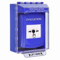 GLR481EV-EN STI Blue Indoor/Outdoor Low Profile Surface Mount w/ Sound Key-to-Reset Push Button with EVACUATION Label English