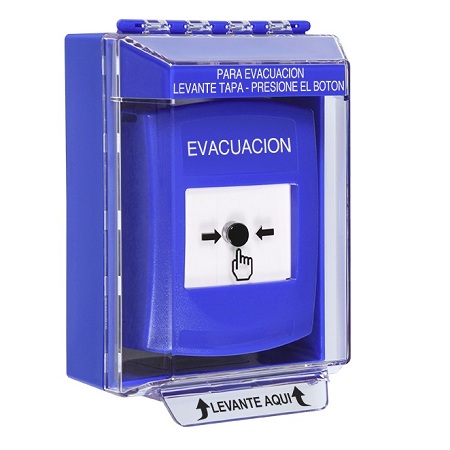 GLR481EV-ES STI Blue Indoor/Outdoor Low Profile Surface Mount w/ Sound Key-to-Reset Push Button with EVACUATION Label Spanish