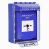 GLR481EX-EN STI Blue Indoor/Outdoor Low Profile Surface Mount w/ Sound Key-to-Reset Push Button with EMERGENCY EXIT Label English
