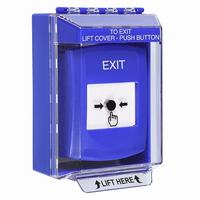 GLR481XT-EN STI Blue Indoor/Outdoor Low Profile Surface Mount w/ Sound Key-to-Reset Push Button with EXIT Label English