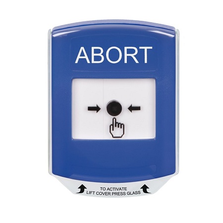 GLR4A1AB-EN STI Blue Indoor Only Shield w/ Sound Key-to-Reset Push Button with ABORT Label English