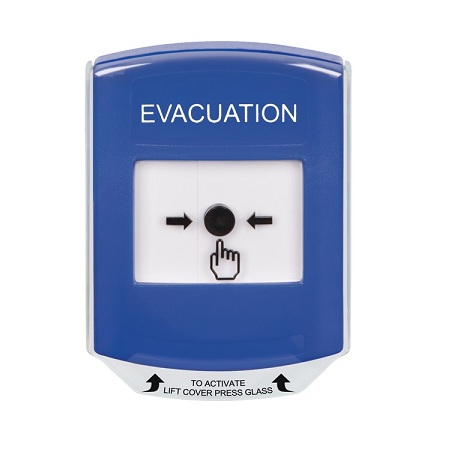 GLR4A1EV-EN STI Blue Indoor Only Shield w/ Sound Key-to-Reset Push Button with EVACUATION Label English