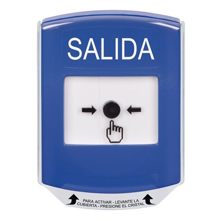 GLR4A1XT-ES STI Blue Indoor Only Shield w/ Sound Key-to-Reset Push Button with EXIT Label Spanish