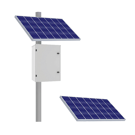 KBC-AL5-500W KBC Networks 500 Watt Advanced Remote Power Kit with 2 x 250W Solar Panels, 13" D x 22" W x 30" H Powder-Coated Aluminum Enclosure and Side Panel Mount for 3-6" Pole