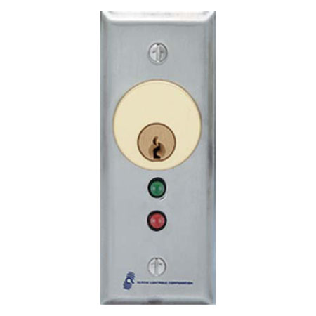 MCK-3-3 Alarm Controls DPDT Momentary Action Switch - 1.75" Wide Stainless Steel Plate with Green and Red LED
