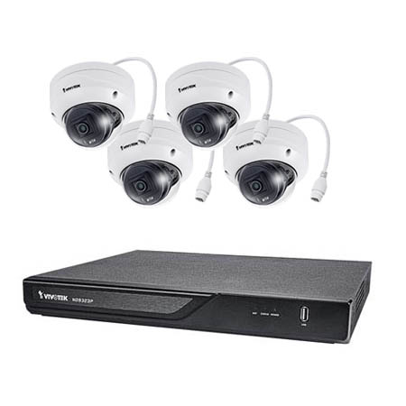 ND9323P-2TB-4FD80A Vivotek 8 Channel NVR Kit 64Mbps Max Throughput 2TB w/ 4 x 5MP Outdoor IR Dome IP Security Cameras
