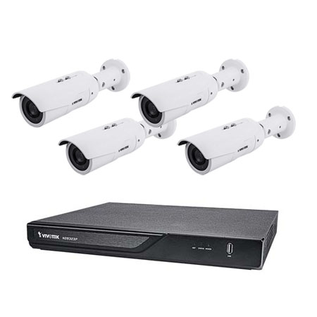 ND9323P-2TB-4IB89EH Vivotek 8 Channel NVR Kit 64Mbps Max Throughput 2TB w/ 4 x 5MP Outdoor IR Bullet IP Security Cameras with -40F Operating Temperature