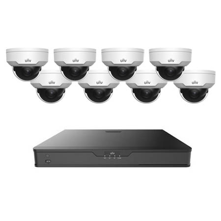 NVR302-4TB-IPC324SB8 Uniview 8 Channel NVR Kit 160Mbps Max Throughput - 4TB Built-in 8 Port PoE w/ 8 x 4MP Outdoor IR Dome IP Security Cameras
