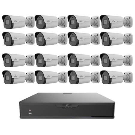 NVR304-8TB-IPC2124SB16 Uniview 16 Channel NVR Kit 160Mbps Max Throughput 8TB Built-in 16 Port PoE w/ 16 x 4MP Outdoor IR Bullet IP Security Cameras