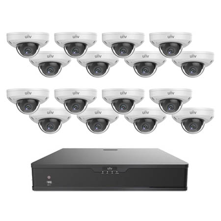 NVR304-8TB-IPC314SB16 Uniview 16 Channel NVR Kit 160Mbps Max Throughput 8TB Built-in 16 Port PoE w/ 16 x 4MP Outdoor IR Dome IP Security Cameras