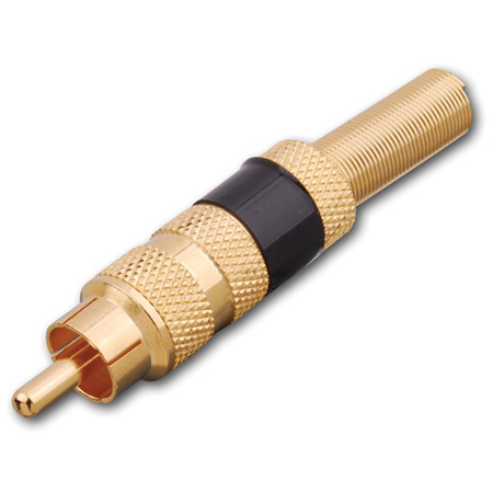 PP15B Vanco Connector RCA Plug Solder Gold with strain Bulk
