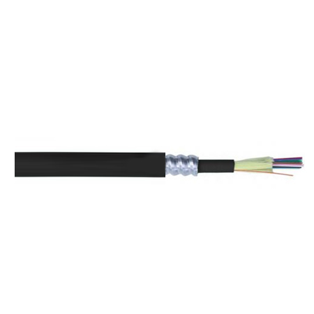 REMEX332476UBIALR-T-1500 Remee 24 Fiber Tight-Buffered Singlemode OFCP Plenum Distribution - Aluminum Armored Fiber Optic Cable - 1500' Spool - Black