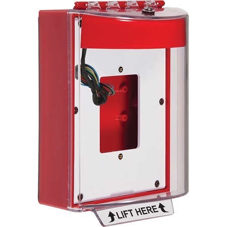 STI-13530NR STI Universal Stopper Dome Cover Enclosed Back Box, Open Mounting Plate and Hood with Horn and Relay - No Label - Red