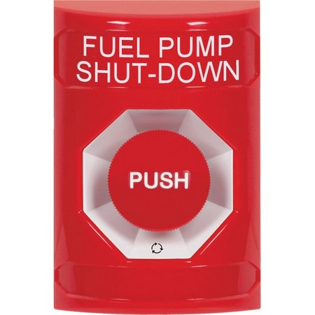 SS2001PS-EN STI Red No Cover Turn-to-Reset Stopper Station with FUEL PUMP SHUT DOWN Label English