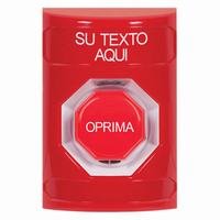SS2002ZA-ES STI Red No Cover Key-to-Reset (Illuminated) Stopper Station with Non-Returnable Custom Text Label Spanish