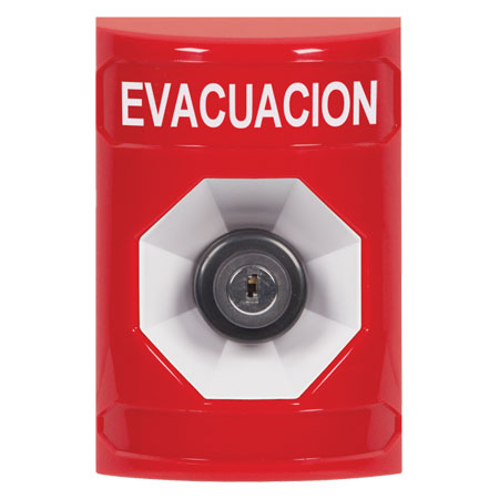 SS2003EV-ES STI Red No Cover Key-to-Activate Stopper Station with EVACUATION Label Spanish