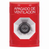 SS2003HV-ES STI Red No Cover Key-to-Activate Stopper Station with HVAC SHUT DOWN Label Spanish