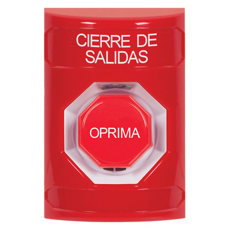 SS2005LD-ES STI Red No Cover Momentary (Illuminated) Stopper Station with LOCKDOWN Label Spanish