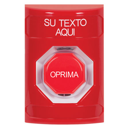 SS2005ZA-ES STI Red No Cover Momentary (Illuminated) Stopper Station with Non-Returnable Custom Text Label Spanish