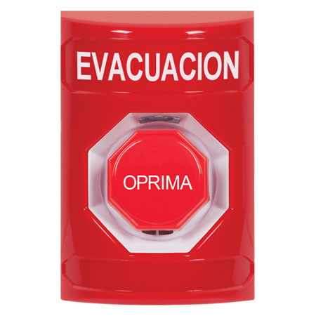 SS2008EV-ES STI Red No Cover Pneumatic (Illuminated) Stopper Station with EVACUATION Label Spanish