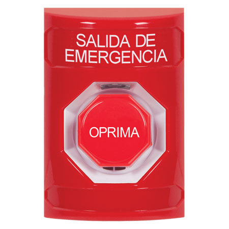 SS2008EX-ES STI Red No Cover Pneumatic (Illuminated) Stopper Station with EMERGENCY EXIT Label Spanish