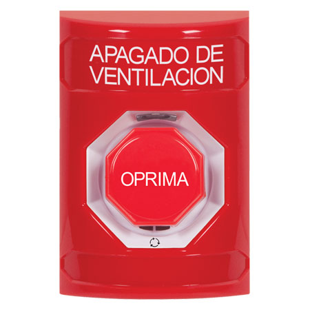 SS2009HV-ES STI Red No Cover Turn-to-Reset (Illuminated) Stopper Station with HVAC SHUT DOWN Label Spanish