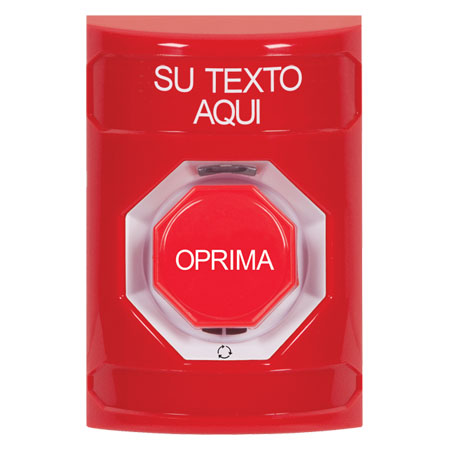 SS2009ZA-ES STI Red No Cover Turn-to-Reset (Illuminated) Stopper Station with Non-Returnable Custom Text Label Spanish