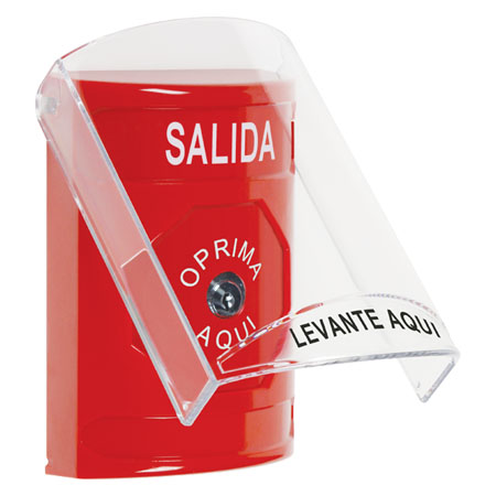 SS2020XT-ES STI Red Indoor Only Flush or Surface Key-to-Reset Stopper Station with EXIT Label Spanish