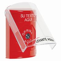 SS2020ZA-ES STI Red Indoor Only Flush or Surface Key-to-Reset Stopper Station with Non-Returnable Custom Text Label Spanish