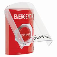 SS2021EM-ES STI Red Indoor Only Flush or Surface Turn-to-Reset Stopper Station with EMERGENCY Label Spanish