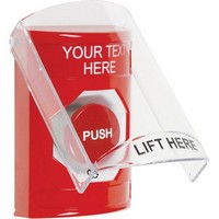 SS2021ZA-EN STI Red Indoor Only Flush or Surface Turn-to-Reset Stopper Station with Non-Returnable Custom Text Label English